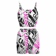 Cargar imagen en el visor de la galería, Traje Crop Top Pantaones cortos sin mangas escote en V con tirantes para mujer HTZ Personalizado con Impresión Completa de una imagen con Foto Logo Patrón Texto