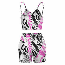 Cargar imagen en el visor de la galería, Traje Crop Top Pantaones cortos sin mangas escote en V con tirantes para mujer HTZ Personalizado con Impresión Completa de una imagen con Foto Logo Patrón Texto