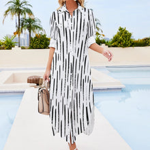 Cargar imagen en el visor de la galería, Vestido camisero manga larga cuello abotonado solapa para mujer JS Personalizado con Impresión Completa de múltiples imágenes con Foto Logo Patrón Texto