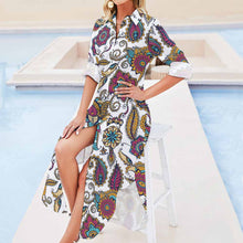 Cargar imagen en el visor de la galería, Vestido camisero manga larga cuello abotonado solapa para mujer JS Personalizado con Impresión Completa de una imagen con Foto Logo Patrón Texto