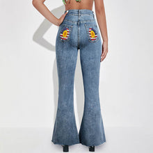 Cargar imagen en el visor de la galería, Pantalones vaqueros/ Jeans acampanados elásticos MC603 personalizados con foto, texto o logo (múltiples imágenes opcionales)