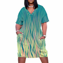 Cargar imagen en el visor de la galería, Vestido suelto con cuello en V bolsillo de moda para mujer LQ Personalizada con Impresión Completa de una imagen con Foto Logo Patrón Texto