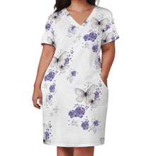 Cargar imagen en el visor de la galería, Vestido suelto con cuello en V bolsillo de moda para mujer LQ Personalizada con Impresión Completa de múltiples imágenes con Foto Logo Patrón Texto