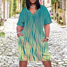 Cargar imagen en el visor de la galería, Vestido suelto con cuello en V bolsillo de moda para mujer LQ Personalizada con Impresión Completa de una imagen con Foto Logo Patrón Texto