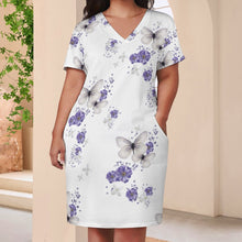 Cargar imagen en el visor de la galería, Vestido suelto con cuello en V bolsillo de moda para mujer LQ Personalizada con Impresión Completa de múltiples imágenes con Foto Logo Patrón Texto