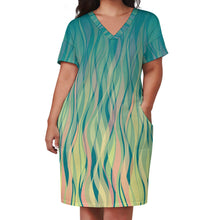 Cargar imagen en el visor de la galería, Vestido suelto con cuello en V bolsillo de moda para mujer LQ Personalizada con Impresión Completa de una imagen con Foto Logo Patrón Texto