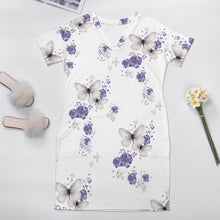 Cargar imagen en el visor de la galería, Vestido suelto con cuello en V bolsillo de moda para mujer LQ Personalizada con Impresión Completa de múltiples imágenes con Foto Logo Patrón Texto