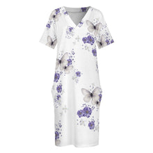 Cargar imagen en el visor de la galería, Vestido suelto con cuello en V bolsillo de moda para mujer LQ Personalizada con Impresión Completa de múltiples imágenes con Foto Logo Patrón Texto