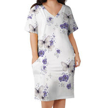 Cargar imagen en el visor de la galería, Vestido suelto con cuello en V bolsillo de moda para mujer LQ Personalizada con Impresión Completa de múltiples imágenes con Foto Logo Patrón Texto