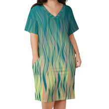 Cargar imagen en el visor de la galería, Vestido suelto con cuello en V bolsillo de moda para mujer LQ Personalizada con Impresión Completa de una imagen con Foto Logo Patrón Texto