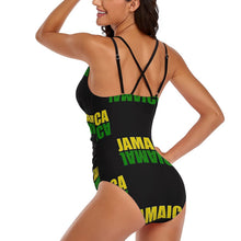 Cargar imagen en el visor de la galería, Traje de baño de una pieza escote profundo V con tirantes LT3154 Personalizado con Impresión Completa de múltiples imágenes con Foto Logo Patrón Texto