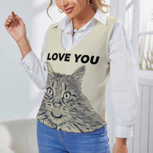 Cargar imagen en el visor de la galería, Chaleco de Punto Suéter Jersey sin Mangas cuello profundo V de Moda para mujer MY05 Personalizado con Impresión Completa de una imagen con Foto Logo Patrón Texto