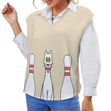 Cargar imagen en el visor de la galería, Chaleco / Suéter / Jersey de punto sin mangas cuello en V moderno para mujer MY06 Personalizado con Impresión Completa de múltiples imágenes con Foto Logo Patrón Texto