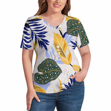 Cargar imagen en el visor de la galería, Camiseta de manga corta con cuello en V talla grande de moda para mujer NZ109 Personalizada con Impresión Completa de una imagen con Foto Logo Patrón Texto
