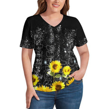 Cargar imagen en el visor de la galería, Camiseta de manga corta con cuello en V talla grande de moda para mujer NZ109 Personalizada con Impresión Completa de múltiples imágenes con Foto Logo Patrón Texto