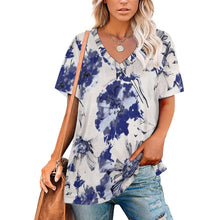 Cargar imagen en el visor de la galería, Camiseta de Manga Corta con Cuello en V para Mujer NZ109 Personalizada con Impresión Completa de múltiples imágenes con Foto Logo Patrón Texto