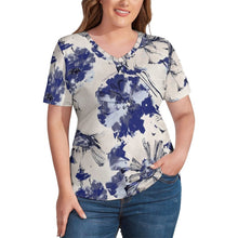 Cargar imagen en el visor de la galería, Camiseta de Manga Corta con Cuello en V para Mujer NZ109 Personalizada con Impresión Completa de múltiples imágenes con Foto Logo Patrón Texto