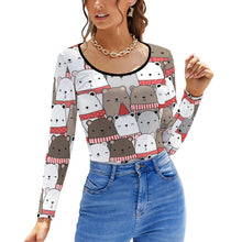 Cargar imagen en el visor de la galería, Blusa de fondo con cuello redondo grande básica regular para mujer NZ151 Personalizada con Impresión Completa de múltiples imágenes con Foto Logo Patrón Texto