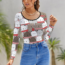 Cargar imagen en el visor de la galería, Blusa de fondo con cuello redondo grande básica regular para mujer NZ151 Personalizada con Impresión Completa de múltiples imágenes con Foto Logo Patrón Texto