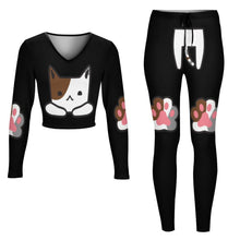 Cargar imagen en el visor de la galería, Traje de Sudadera deportiva ajustada cuello en V Camiseta manga larga para mujer NZ153 Personalizado con Impresión Completa de una imagen con Foto Logo Patrón Texto