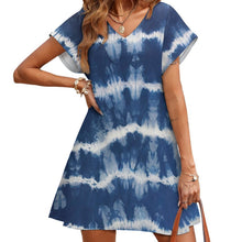 Cargar imagen en el visor de la galería, Vestido holgado de Manga Corta con Cuello en V para mujer NZ2202046 Personalizado con Impresión Completa de una imagen con Foto Logo Patrón Texto