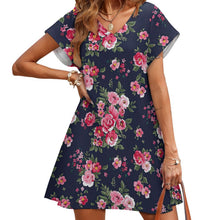 Cargar imagen en el visor de la galería, Vestido Cuello en V de Moda Manga Corta para mujer NZ2202046 Personalizado con Impresión Completa de múltiples imágenes con Foto Logo Patrón Texto
