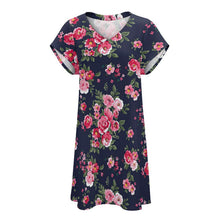 Cargar imagen en el visor de la galería, Vestido Cuello en V de Moda Manga Corta para mujer NZ2202046 Personalizado con Impresión Completa de múltiples imágenes con Foto Logo Patrón Texto