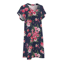 Cargar imagen en el visor de la galería, Vestido Cuello en V de Moda Manga Corta para mujer NZ2202046 Personalizado con Impresión Completa de múltiples imágenes con Foto Logo Patrón Texto