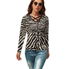 Cargar imagen en el visor de la galería, Camiseta Sexy Holgada Manga larga Cuello en V para Mujer NZ118 Personalizada con Impresión Completa de múltiples imágenes con Foto Logo Patrón Texto