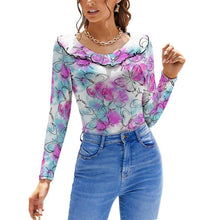 Cargar imagen en el visor de la galería, Camiseta ajustada Blusa con volantes Sexy para mujer NZ129 Personalizada con Impresión Completa de múltiples imágenes con Foto Logo Patrón Texto