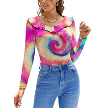 Cargar imagen en el visor de la galería, Blusa Sexy Ajustada Camiseta con volantes para mujer NZ129 Personalizada con Impresión Completa de una imagen con Foto Logo Patrón Texto