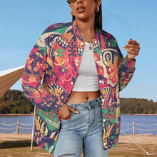 Cargar imagen en el visor de la galería, Chaqueta de Deporte Casual Uniforme de Béisbol Holgado para Mujer NZ2205053 Personalizada con impresión completa de múltiples imágenes con Foto Logo Patrón Texto