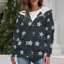 Cargar imagen en el visor de la galería, Chaqueta gruesa corta deportiva de moda con forro polar para mujer A679 Personalizada con Impresión Completa de una imagen con Foto Logo Patrón Texto