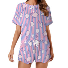 Cargar imagen en el visor de la galería, Conjunto Traje casual de pijama de dos piezas ropa de casa de manga corta Top Pantalones cortos para mujer UTZ Personalizado con Impresión Completa de una imagen con Foto Logo Patrón Texto