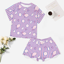 Cargar imagen en el visor de la galería, Conjunto Traje casual de pijama de dos piezas ropa de casa de manga corta Top Pantalones cortos para mujer UTZ Personalizado con Impresión Completa de una imagen con Foto Logo Patrón Texto