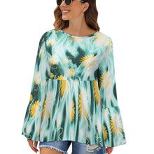 Cargar imagen en el visor de la galería, Blusa / Camiseta con volantes dobladillo irregular cuello redondo manga larga PL Personalizada con Impresión Completa de múltiples imágenes con Foto Logo Patrón Texto