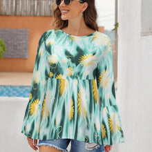 Cargar imagen en el visor de la galería, Blusa / Camiseta con volantes dobladillo irregular cuello redondo manga larga PL Personalizada con Impresión Completa de múltiples imágenes con Foto Logo Patrón Texto
