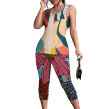 Cargar imagen en el visor de la galería, Camiseta sin manga pantalones cortos Traje / Conjunto ajustado de dos piezas para mujer PTZ Personalizada con Impresión Completa de múltiples imágenes con Foto Logo Patrón Texto