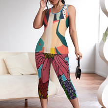Cargar imagen en el visor de la galería, Camiseta sin manga pantalones cortos Traje / Conjunto ajustado de dos piezas para mujer PTZ Personalizada con Impresión Completa de múltiples imágenes con Foto Logo Patrón Texto