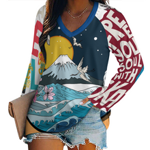 Cargar imagen en el visor de la galería, Camiseta holgada de manga larga con cuello en V de moda para mujer TLREV2 Personalizada con Impresión Completa de múltiples imágenes con Foto Logo Patrón Texto