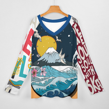 Cargar imagen en el visor de la galería, Camiseta holgada de manga larga con cuello en V de moda para mujer TLREV2 Personalizada con Impresión Completa de múltiples imágenes con Foto Logo Patrón Texto