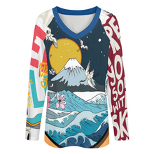 Cargar imagen en el visor de la galería, Camiseta holgada de manga larga con cuello en V de moda para mujer TLREV2 Personalizada con Impresión Completa de múltiples imágenes con Foto Logo Patrón Texto