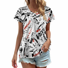 Cargar imagen en el visor de la galería, Camiseta de manga corta con cuello en V talla grande para mujer VT Personalizada con Impresión Completa de una imagen con Foto Logo Patrón Texto