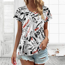 Cargar imagen en el visor de la galería, Camiseta de manga corta con cuello en V talla grande para mujer VT Personalizada con Impresión Completa de una imagen con Foto Logo Patrón Texto