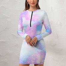 Cargar imagen en el visor de la galería, Vestido Corto Ajustado Sexy de Manga Larga con Cremallera para mujer NZ017 Personalizado con Impresión Completa con Foto Logo Patrón Texto