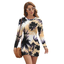 Cargar imagen en el visor de la galería, Vestido Holgado Estampado Cuello Redondo Manga Larga de Mujer JJ1207 Personalizado con Impresión Completa de una imagen con Foto Logo Patrón Texto