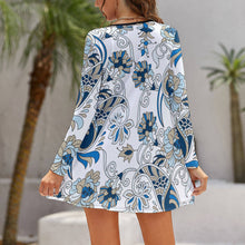 Cargar imagen en el visor de la galería, Vestido Casual de Manga Larga Cuello en V para Mujer NZ035 con Diseño Personalizado con Impresión Completa de una imagen con Foto Logo Patrón Texto