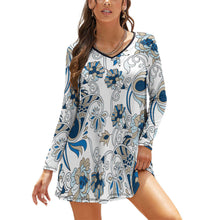 Cargar imagen en el visor de la galería, Vestido Casual de Manga Larga Cuello en V para Mujer NZ035 con Diseño Personalizado con Impresión Completa de una imagen con Foto Logo Patrón Texto