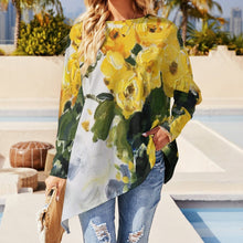 Cargar imagen en el visor de la galería, Camiseta manga larga con dobladillo irregular casual de moda para mujer XL Personalizada con Impresión Completa de múltiples imágenes con Foto Logo Patrón Texto