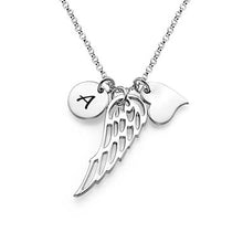 Cargar imagen en el visor de la galería, Collar de Ala Ángel Corazon Disco de Plata de Ley 925 / Cobre X0027 Grabado Personalizado con Texto Nombre
